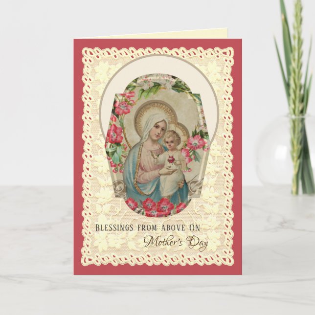 Religious Virgin Mary Roses Catholic Mothers Day   Holiday Card (Front)