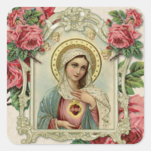 Religious Virgin Mary Vintage Roses Prayer   Square Sticker