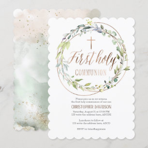 Religious, Watercolor, Cross, First holy communion Invitation
