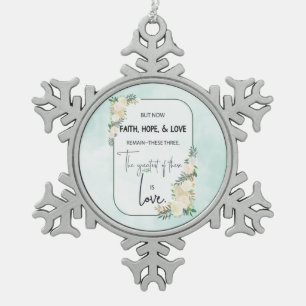 Religious Wedding Anniversary Faith Hope Love Snowflake Pewter Christmas Ornament