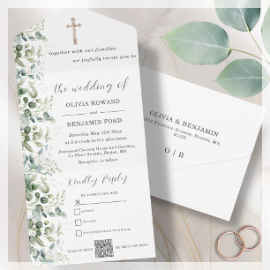Religious Wedding   Eucalyptus QR Code  All In One Invitation
