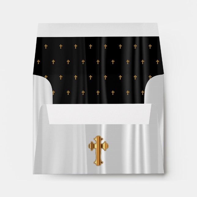 Religious White & Black Satin with Gold Crosses Envelopes (Back (Bottom))