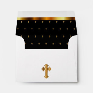 Religious White & Black with Gold Cross Pattern Envelopes