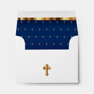 Religious White & Navy Blue  - Gold Crosses Envelopes