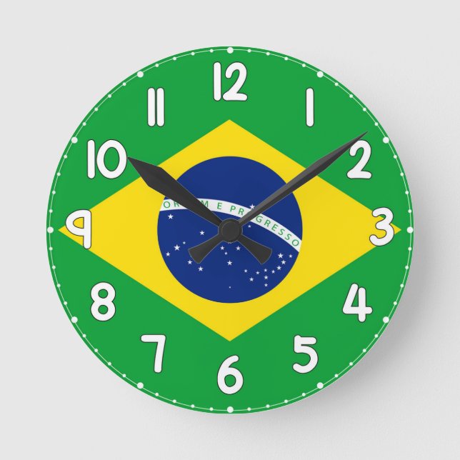 Relógio de Parede Com a Bandeira do Brasil Round Clock (Front)