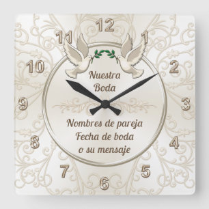 Reloj de boda, personalizado en español square wall clock