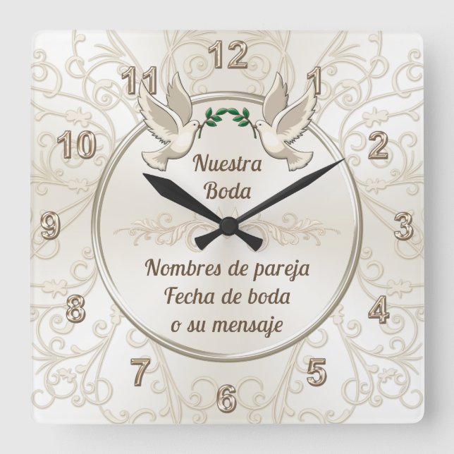 Reloj de boda, personalizado en español square wall clock (Front)