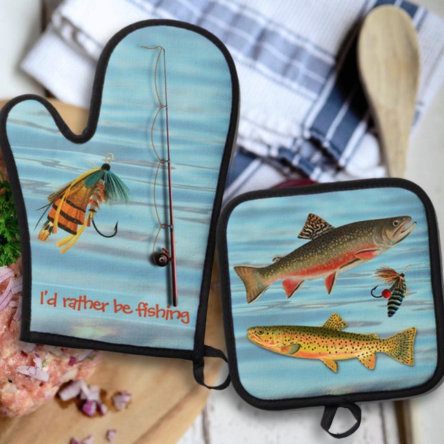 Reluctant Chef Rather Be Fishing Oven Mitt & Pot Holder Set (Creator Uploaded)