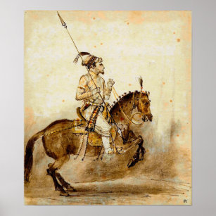 Rembrandt - A Mughal Nobleman On Horseback 1656 Poster