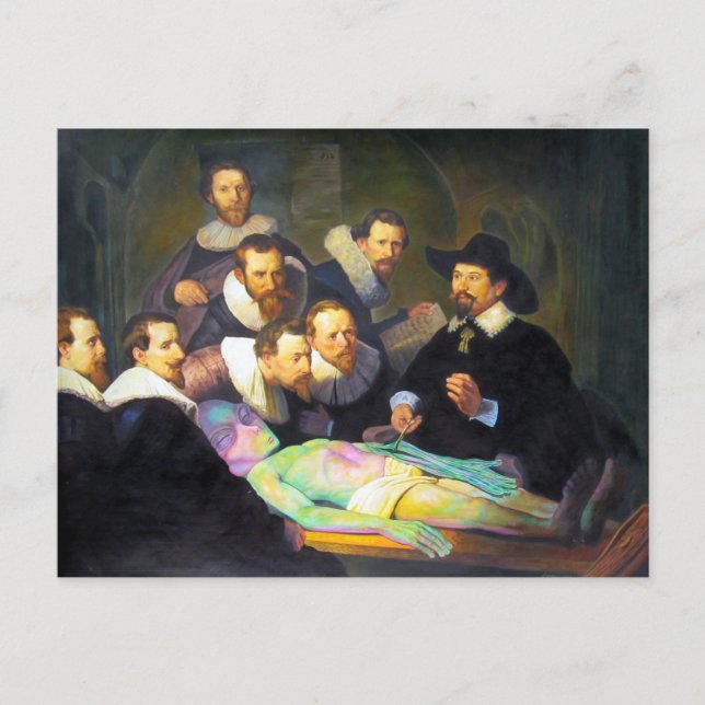 Rembrandt Anatomy Lesson Painting With Alien Postcard (Front)