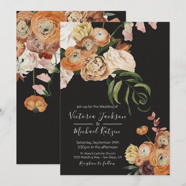Rembrandt Autumn Floral Dark & Moody Wedding Invitation (Front/Back)