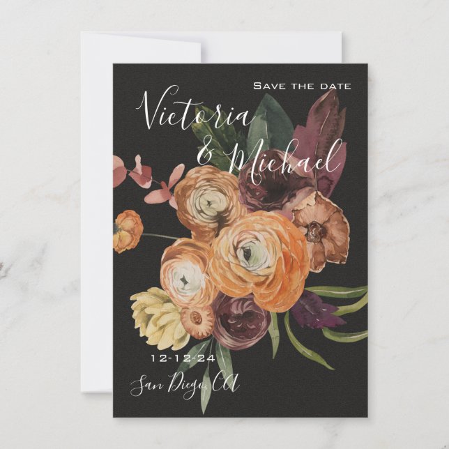 Rembrandt Autumn Floral Save the Date Wedding Invitation (Front)
