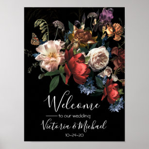  Rembrandt floral dark and moody Wedding Welcome Poster
