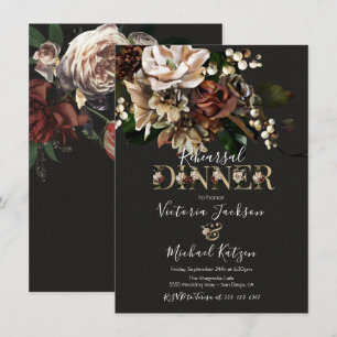 Rembrandt Floral Dark & Moody Rehearsal Dinner Invitation