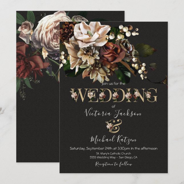Rembrandt Floral Dark & Moody Wedding Invitation (Front/Back)