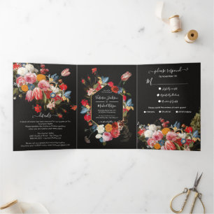 Rembrandt Floral Dark & Moody Wedding Kessel Tri-Fold Invitation