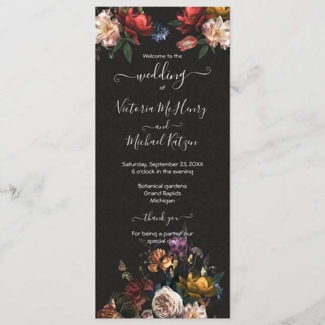 Rembrandt Floral Dark & Moody Wedding programme (Devant)