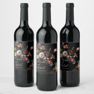 Rembrandt Floral Dark & Moody Wedding Wine Label