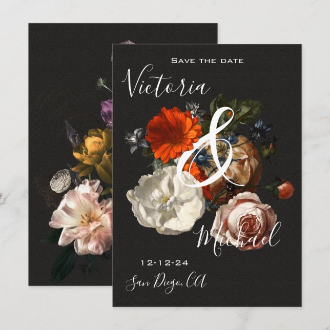 Rembrandt Floral Save the Date Wedding Invitation (Front/Back)