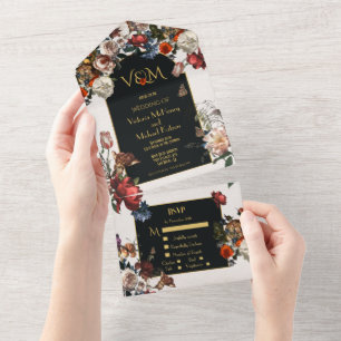 Rembrandt Moody Floral Wedding Initials All In One All In One Invitation