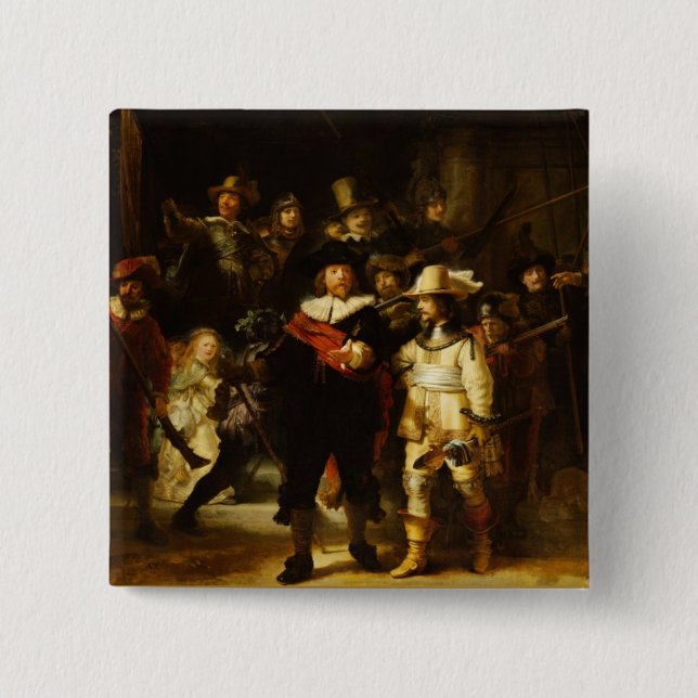 Rembrandt Nightwatch Night Watch Baroque Painting 2 Inch Square Button (Front)