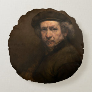 Rembrandt Self Portrait: Dutch Golden Age Painter Round Pillow