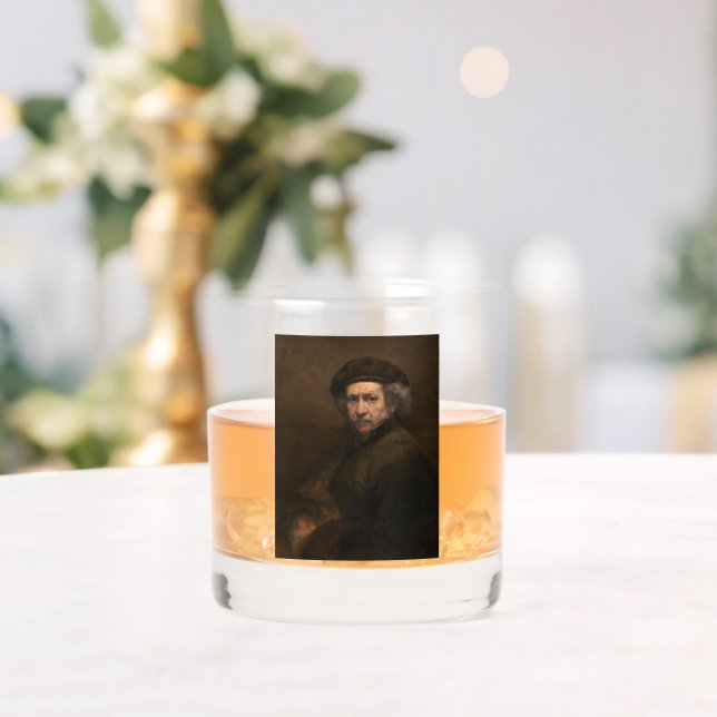 Rembrandt Self Portrait: Dutch Golden Age Painter Whiskey Glass (Insitu (Wedding))