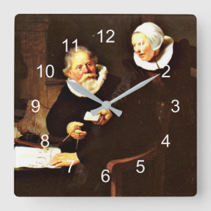 Rembrandt: The Shipbuilder and his Wife, 1633 Square Wall Clock