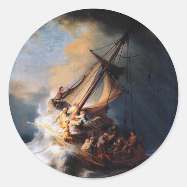 Rembrandt - The Storm of the Sea of Galilee Classic Round Sticker (Front)