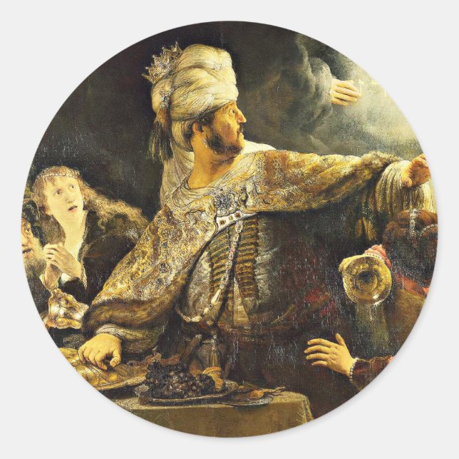 Rembrandt's painting, Belshazzar's Feast, Classic Round Sticker (Front)