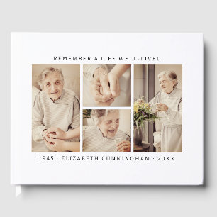Remember A Life Modern Simple 4 Photo Collage Guest Book