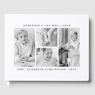 Remember A Life Modern Simple 4 Photo Collage Guest Book