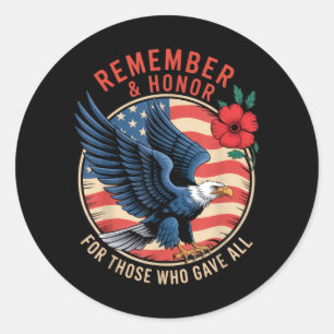 Remember and Honour Bald Eagle Memorial Day Tribut Classic Round Sticker