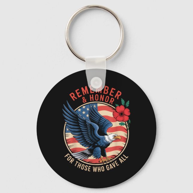 Remember and Honour Bald Eagle Memorial Day Tribut Keychain (Front)