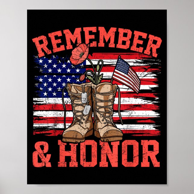 Remember and Honour The Fallen Red Poppy Flag Poster (Front)