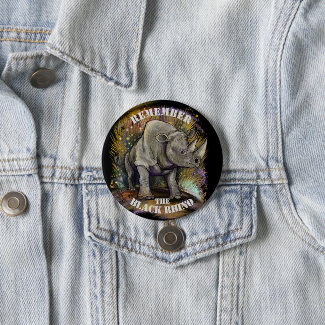 Remember Black Rhino 3 Inch Round Button (In Situ)