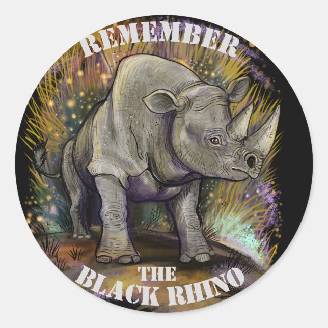 Remember Black Rhino Classic Round Sticker (Front)