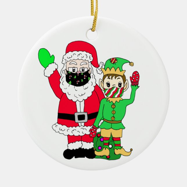 Remember Christmas 2020 Santa in Face Mask Ceramic Ornament (Front)