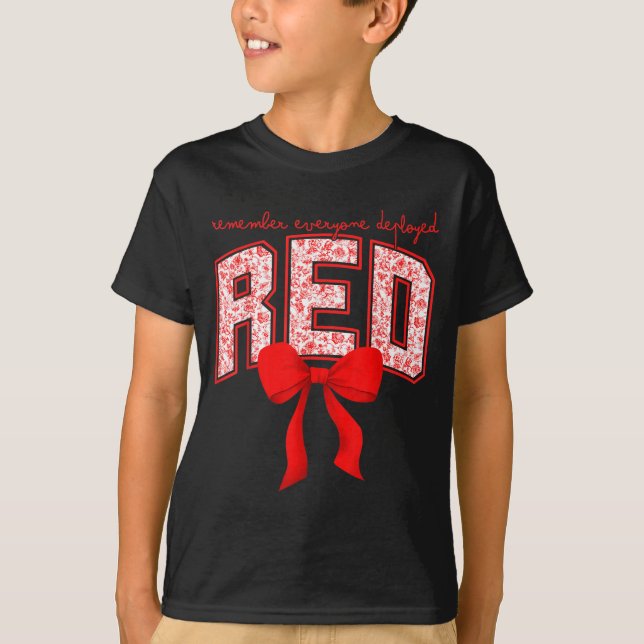 Remember Everyone Deployed RED Bow Toile Military T-Shirt (Front)