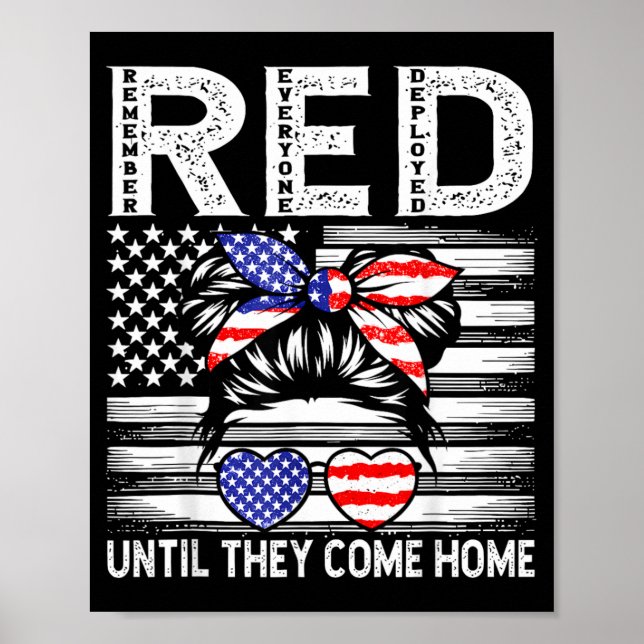 Remember Everyone Deployed RED Military Family Poster (Front)