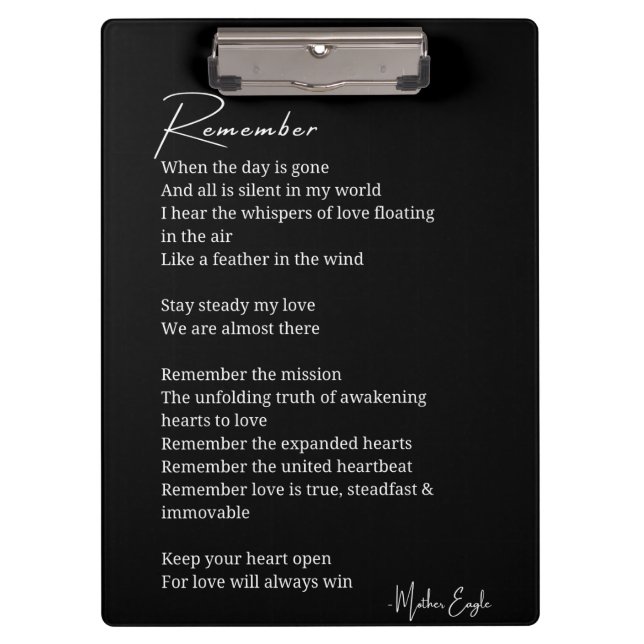 Remember Love poem poster wall art decor  Clipboard (Front)