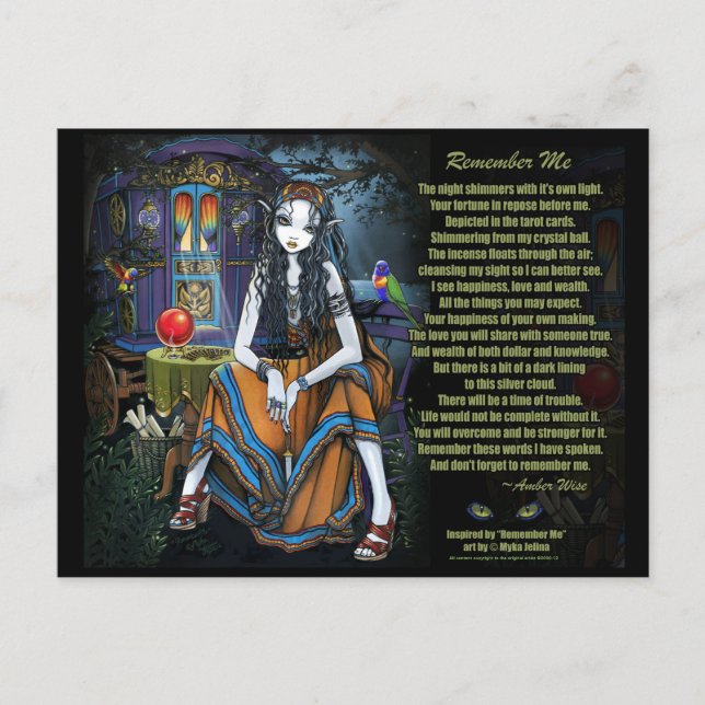 Remember Me Gypsy Fortune Teller Poem Postcard (Front)
