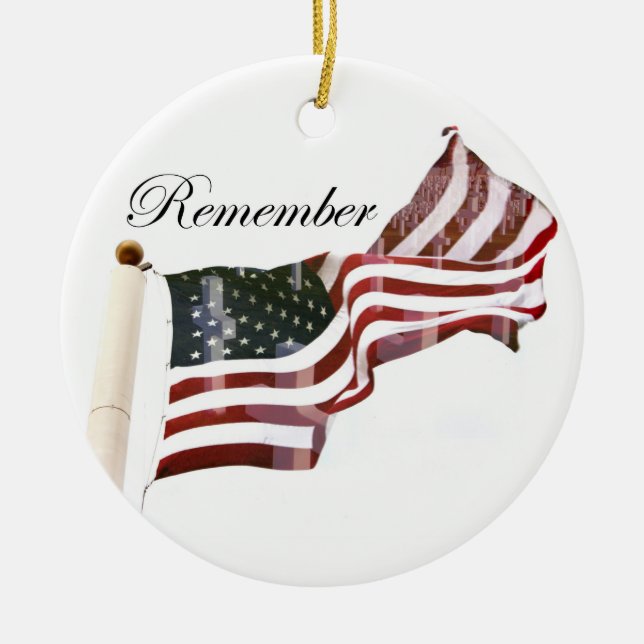 Remember  Memorial Day - Crosses Within Old Glory Ceramic Ornament (Front)