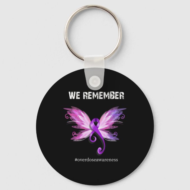 Remember Overdose Awareness Day Purple Ribbon  Keychain (Front)