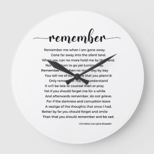 Remember Poem by Christina Georgina Rossetti Large Clock