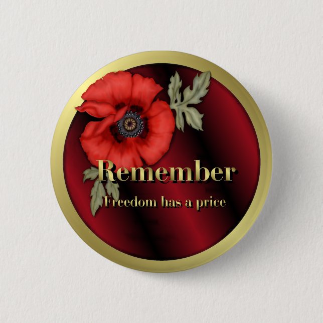 Remember Poppy 2 Inch Round Button (Front)