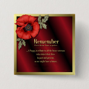 Remember Poppy 2 Inch Square Button