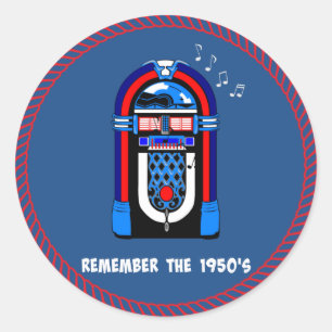 Remember the 1950's, white text on dark colour classic round sticker