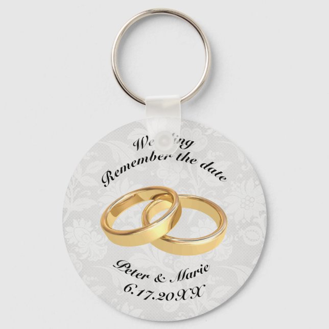 Remember The Date Wedding Rings Keychain (Front)