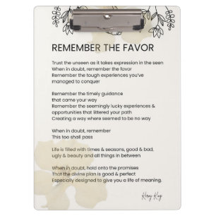 Remember The Favour - Grace Filled Uplifting Poem Clipboard